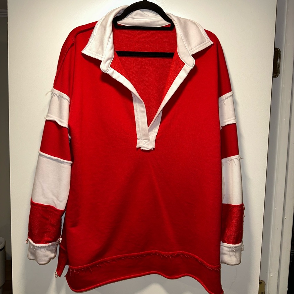 Oversized collar color block pullover sweater